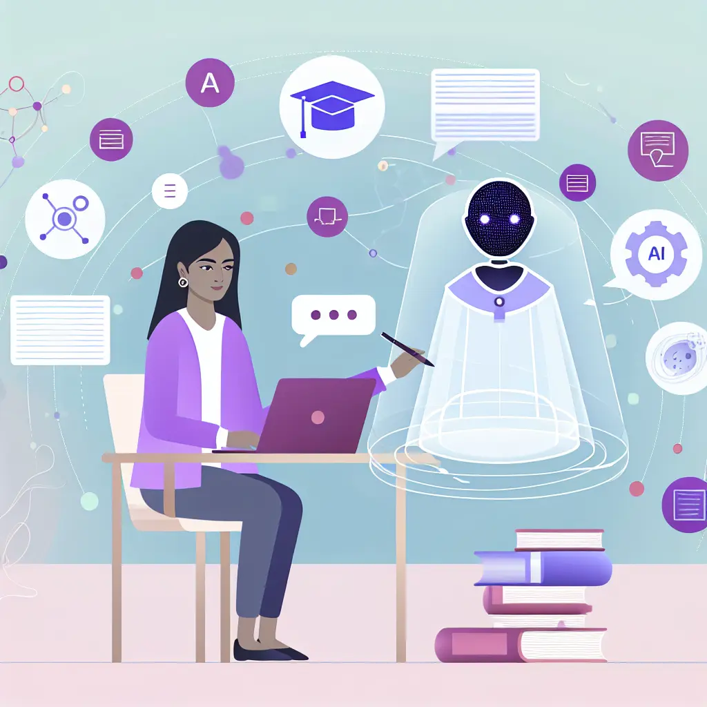 Ilustración de un investigador doctoral trabajando colaborativamente con asistencia de inteligencia artificial en un entorno de investigación moderno