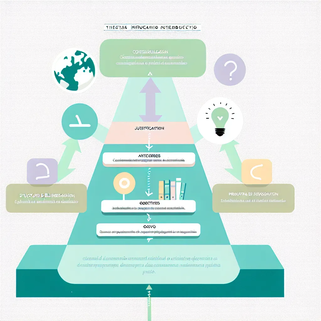Diagrama visual de la estructura jerárquica de una introducción de tesis con sus siete elementos clave