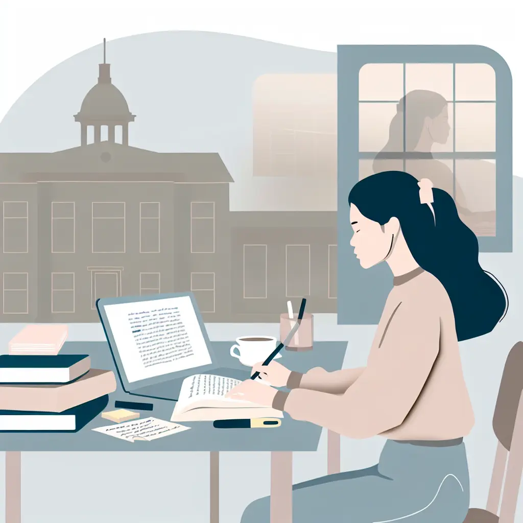 Estudiante universitario trabajando en su tesis con dedicación y organización