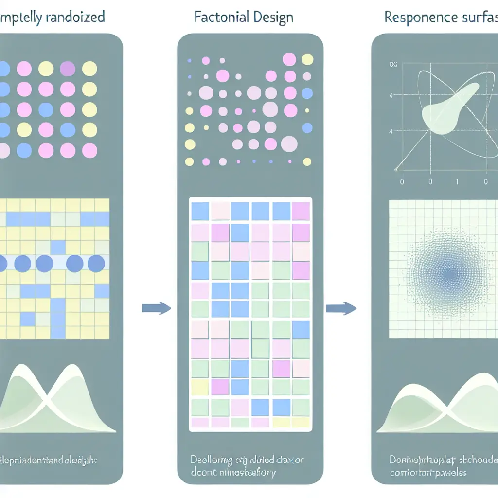 Comparación visual de diferentes tipos de diseños experimentales utilizados en investigación de ingeniería