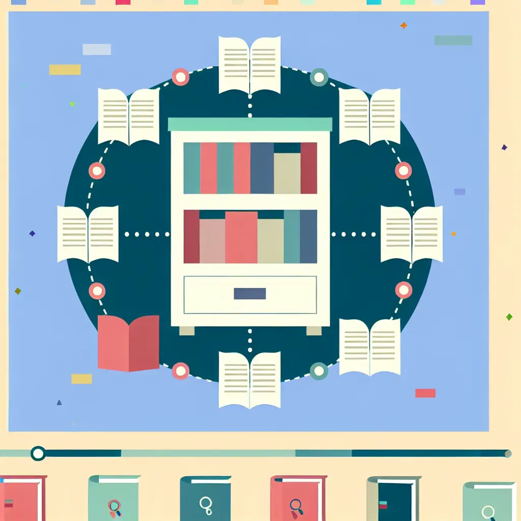 Ilustración de un gestor de referencias bibliográficas mostrando organización digital de documentos académicos y citas