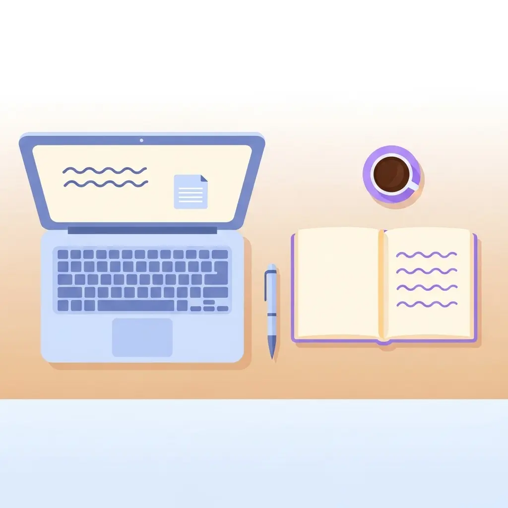 Espacio de trabajo académico moderno combinando herramientas digitales y análogas para escritura universitaria