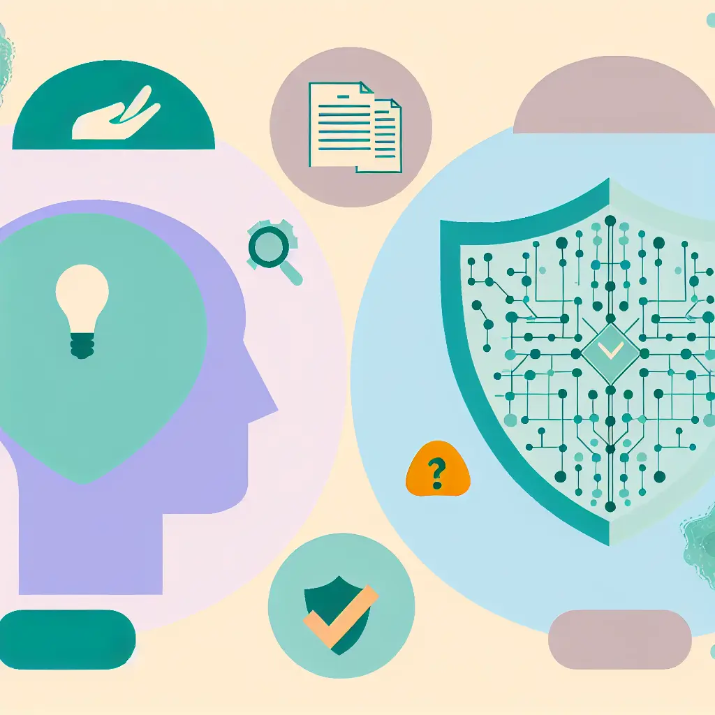 Concepto visual de uso ético de inteligencia artificial en trabajos académicos con balance entre humano y tecnología