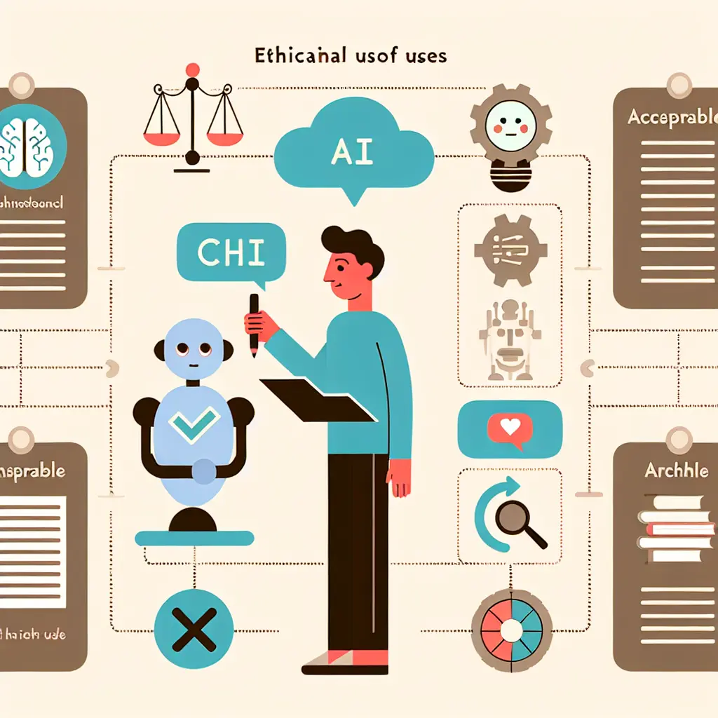 Ilustración conceptual del uso ético de inteligencia artificial en la escritura académica, mostrando la colaboración equilibrada entre asistencia tecnológica y autoría humana