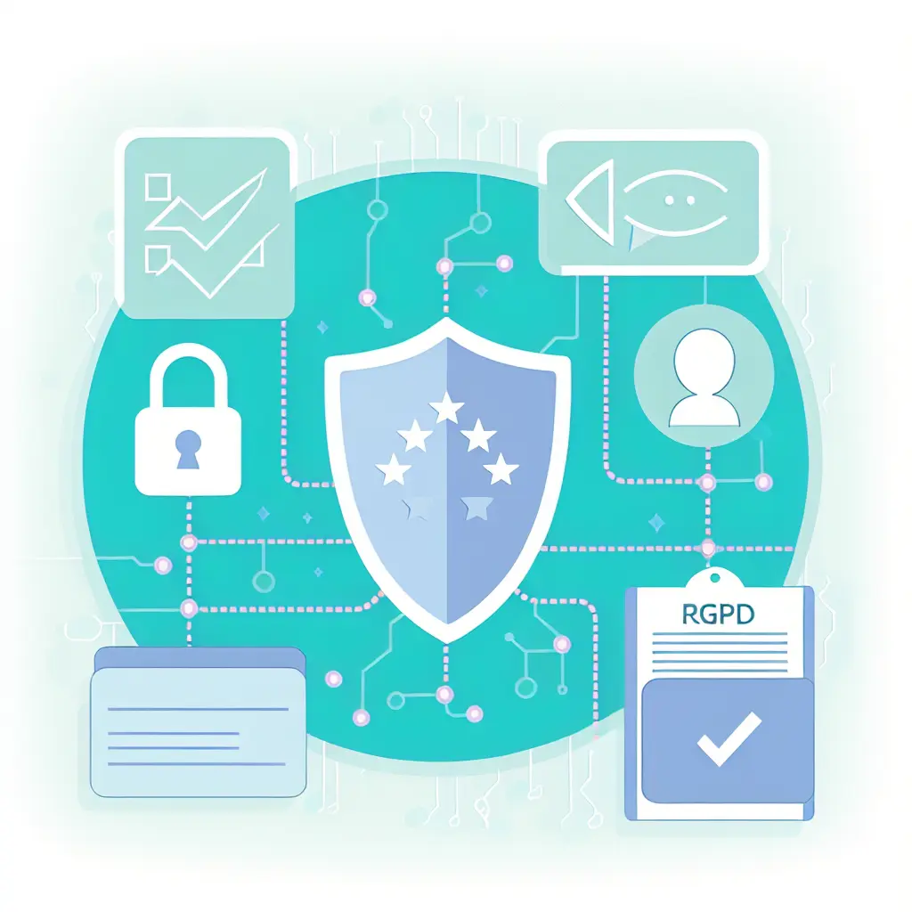 Representación visual de protección de datos y cumplimiento RGPD en investigación académica