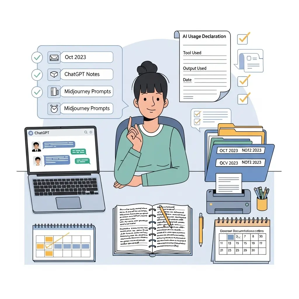 Estudiante documentando correctamente su uso de IA con sistema organizado de registro y transparencia