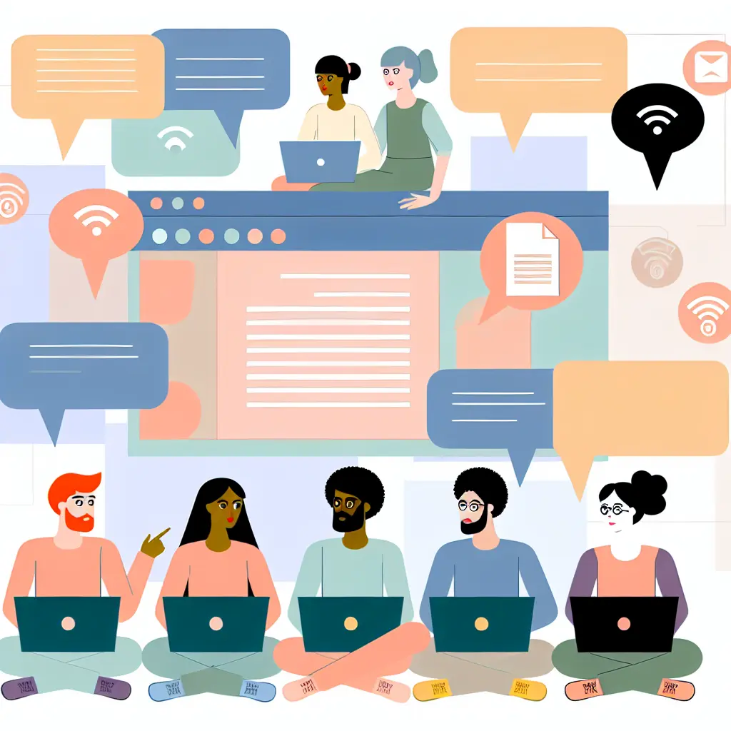 Estudiantes universitarios compartiendo recursos y plantillas de TFG en comunidades digitales