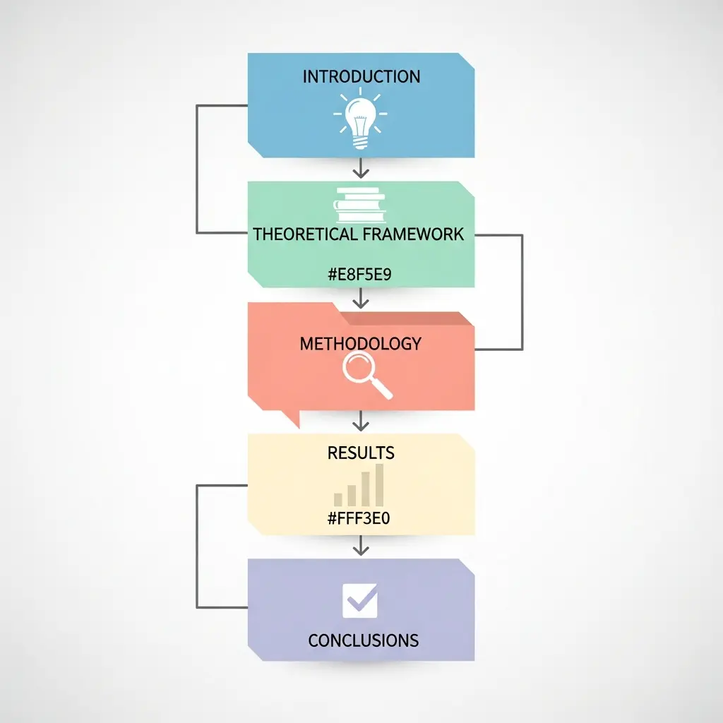 Estructura visual de una tesis doctoral mostrando la conexión entre capítulos