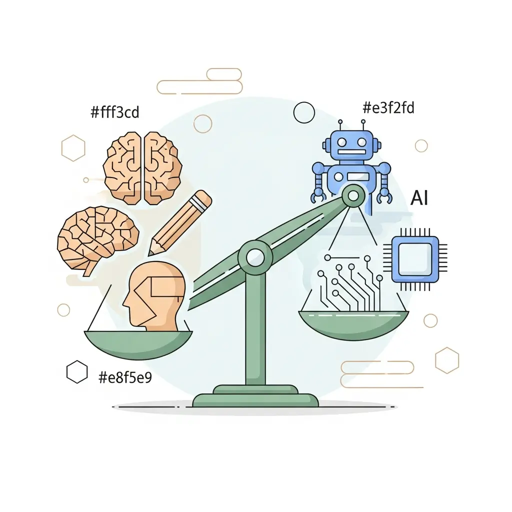 Representación del equilibrio entre el uso ético de la IA y la inteligencia humana en investigación