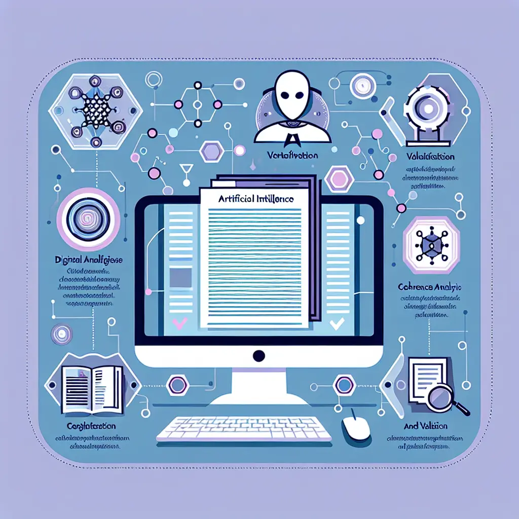 Visión futurista de la verificación de tesis doctorales mediante inteligencia artificial mostrando análisis de coherencia estructural y validación digital