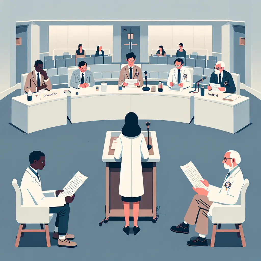 Escena de defensa de tesis doctoral ante el tribunal evaluador