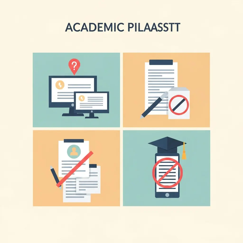 Infografía ilustrando los cuatro tipos principales de plagio académico: textual, de paráfrasis, de ideas y autoplagio, representados con íconos visuales claros y colores suaves