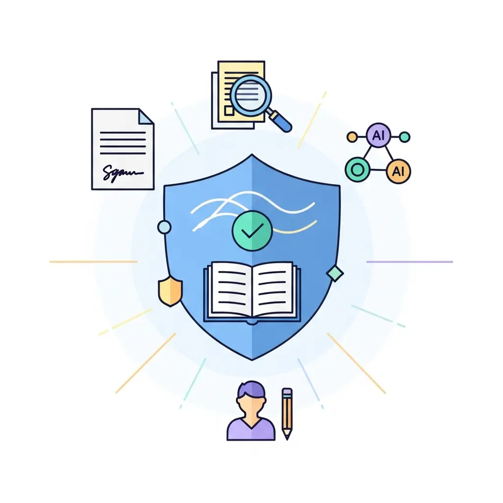 Escudo protector representando la transparencia en el uso ético de IA académica