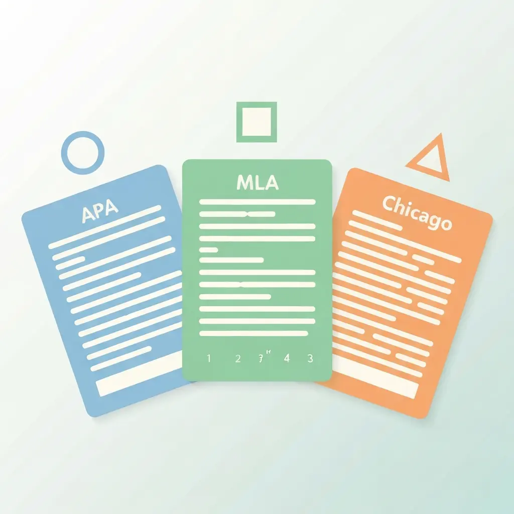 Ilustración de los tres estilos de citación académica: APA, MLA y Chicago