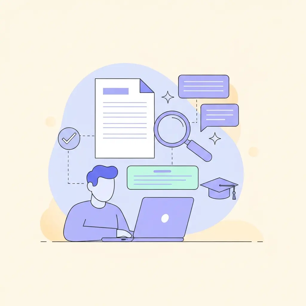 Ilustración conceptual del proceso de revisión de estilo académico con inteligencia artificial