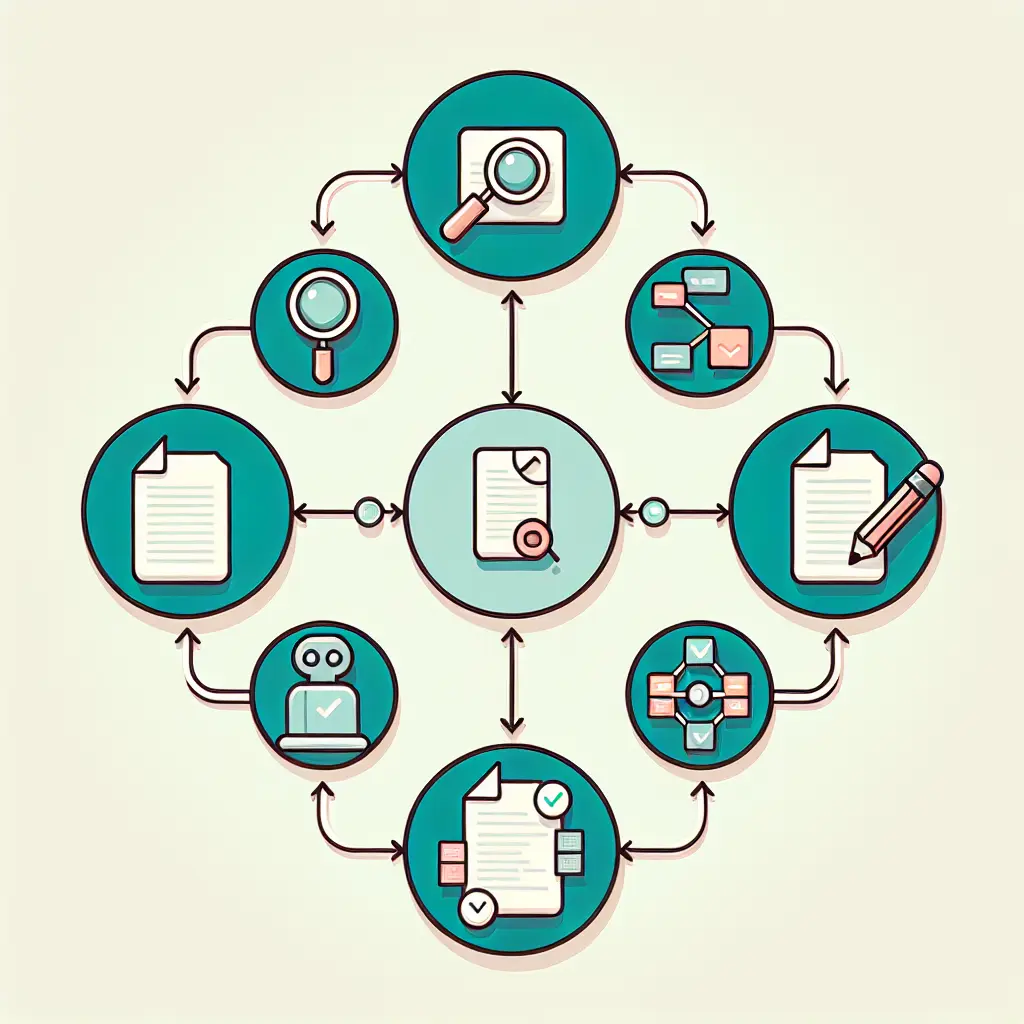 Diagrama de flujo de trabajo mostrando las cinco fases de redacción de un TFG con asistencia de IA: investigación, estructuración, borrador, revisión y formato final