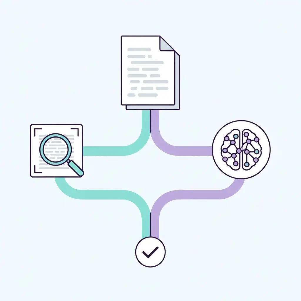 Diagrama que ilustra la doble revisión: detección de similitudes tradicional y detección de contenido generado por IA