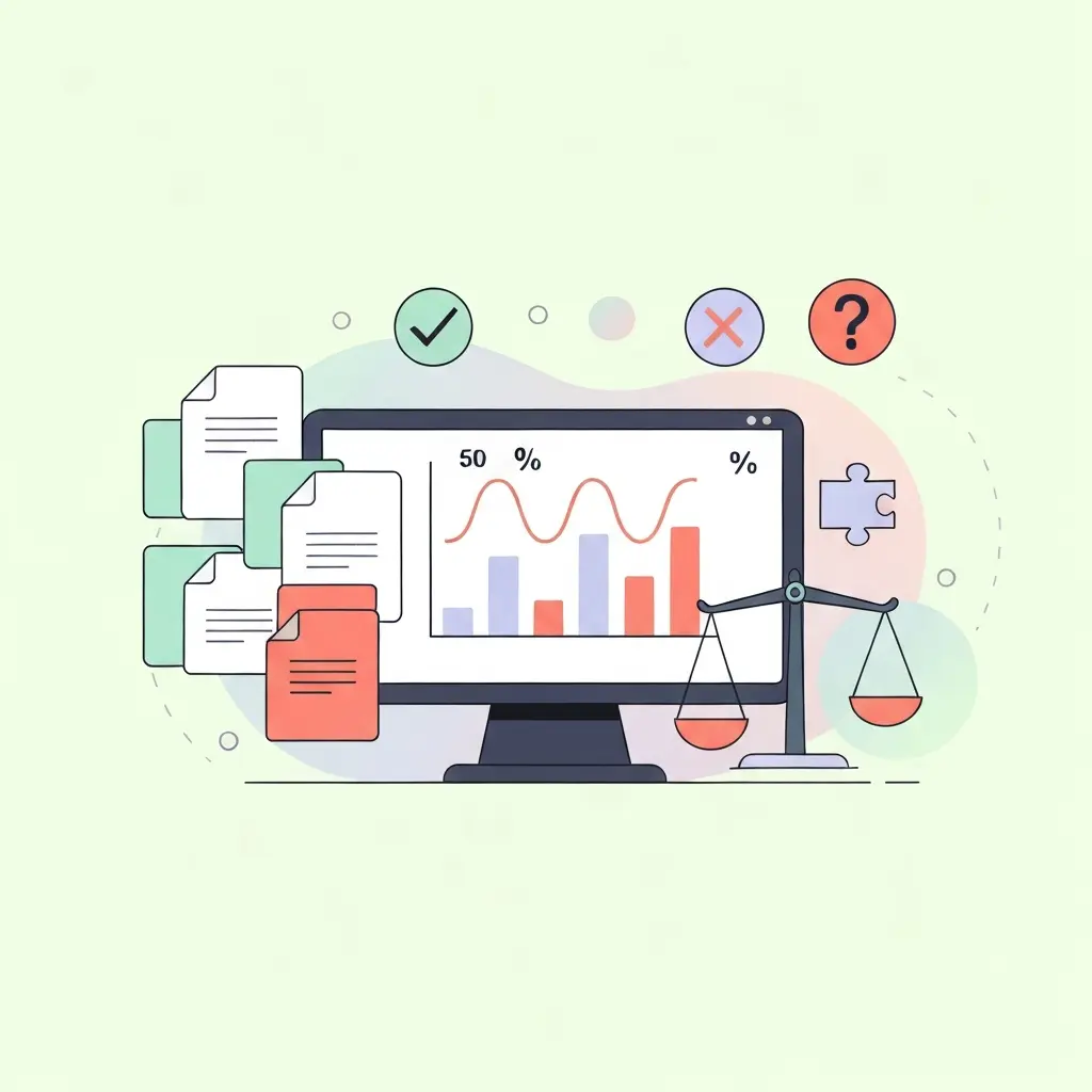 Ilustración de herramientas de detección de IA mostrando sus limitaciones con indicadores visuales de precisión variable