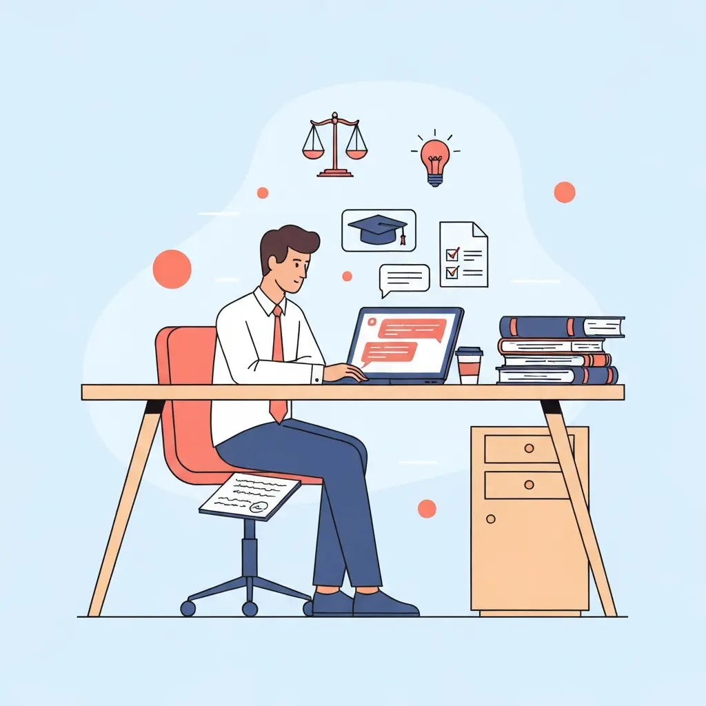 Estudiante de Derecho utilizando ChatGPT como herramienta de apoyo en su investigación académica