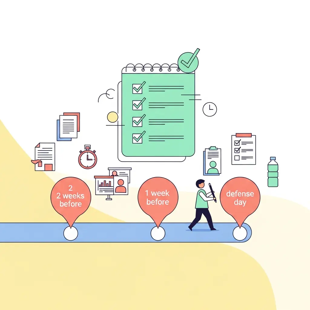 Timeline de preparación para la defensa del TFG con checklist y hitos clave