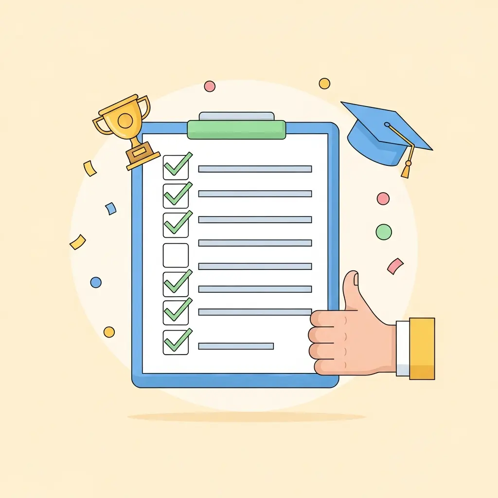 Lista de tareas completada representando la satisfacción de finalizar la corrección de tesis exitosamente