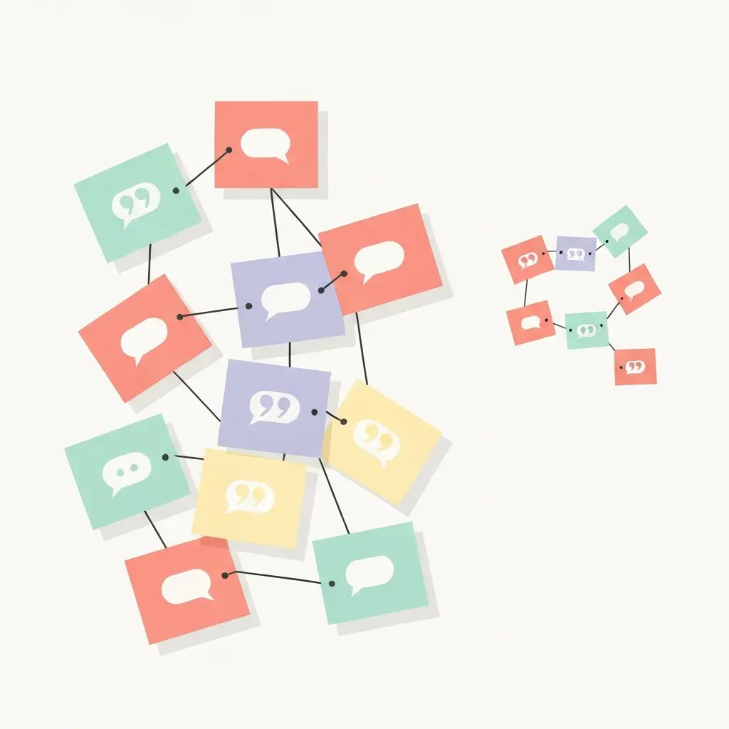 Ilustración del error común de crear un collage de citas sin conexión argumentativa