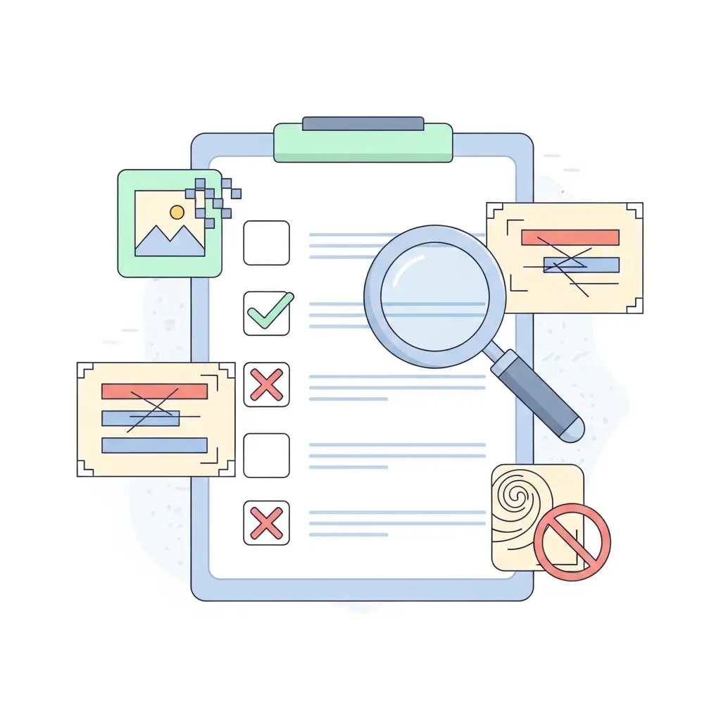 Checklist de control de calidad para portadas de tesis mostrando errores comunes a evitar