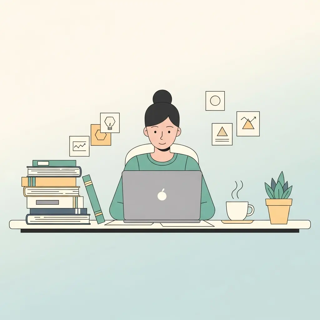 Estudiante de doctorado trabajando concentrado en su tesis frente al ordenador