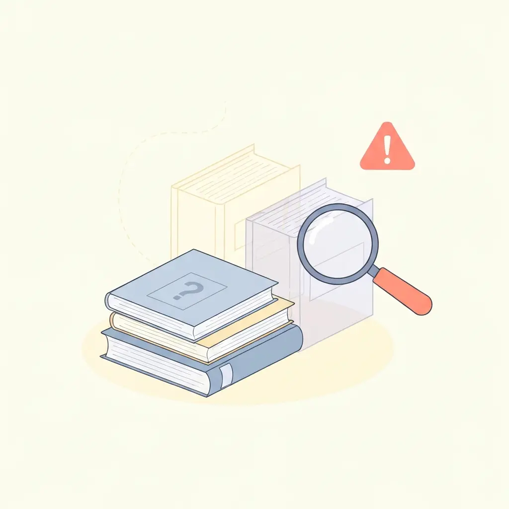 Ilustración de advertencia sobre referencias bibliográficas falsas o inexistentes generadas por IA