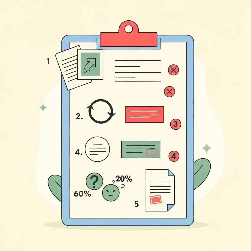 Lista visual de los cinco errores comunes a evitar en tesis académicas