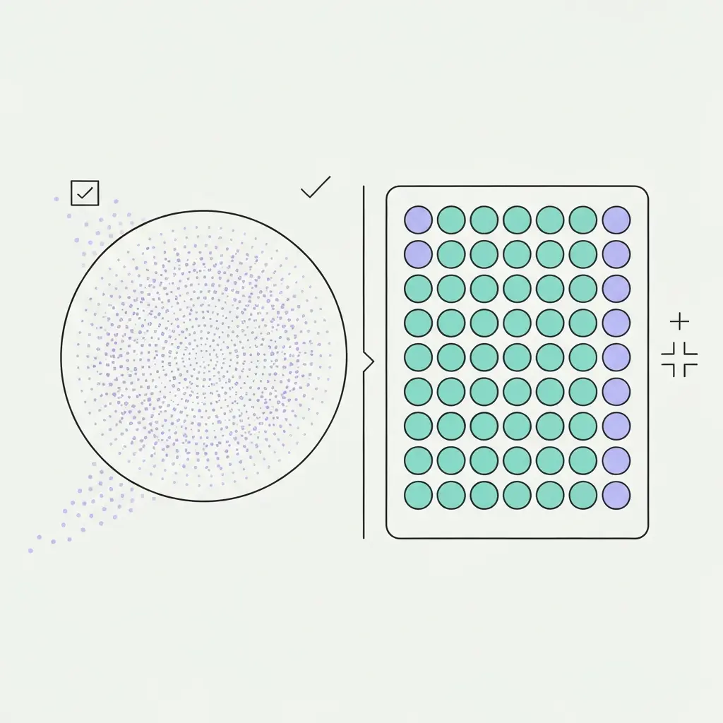 Comparación visual entre población finita (grupo delimitado de elementos) e infinita (elementos que se extienden más allá de lo visible)