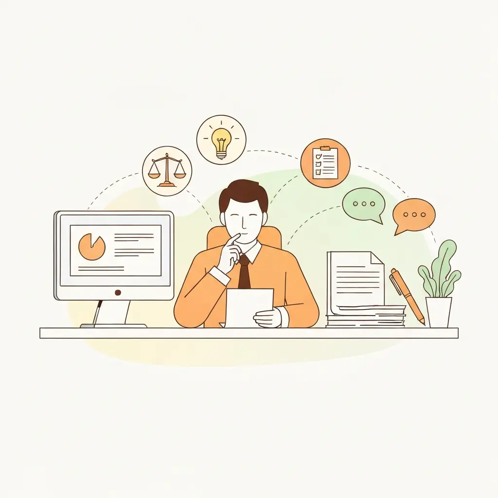 Profesor universitario revisando documentos y evaluando más allá del informe automatizado de detección