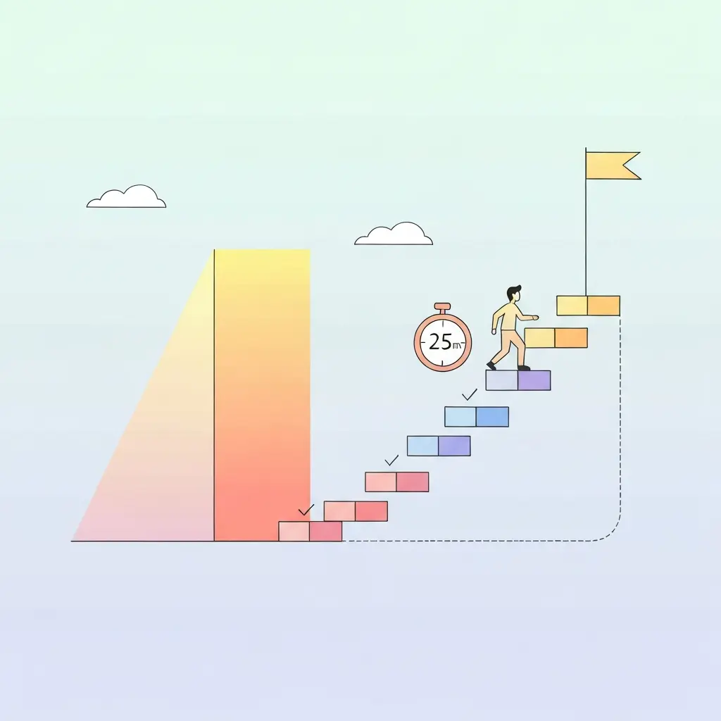 Ilustración del concepto de dividir tareas grandes en micro-tareas manejables para mayor productividad