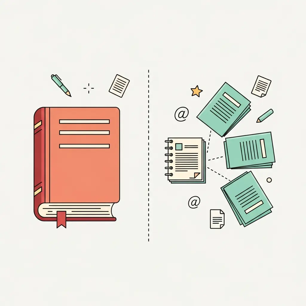 Comparativa visual entre tesis monográfica (libro único) y tesis por compendio (varios artículos conectados)