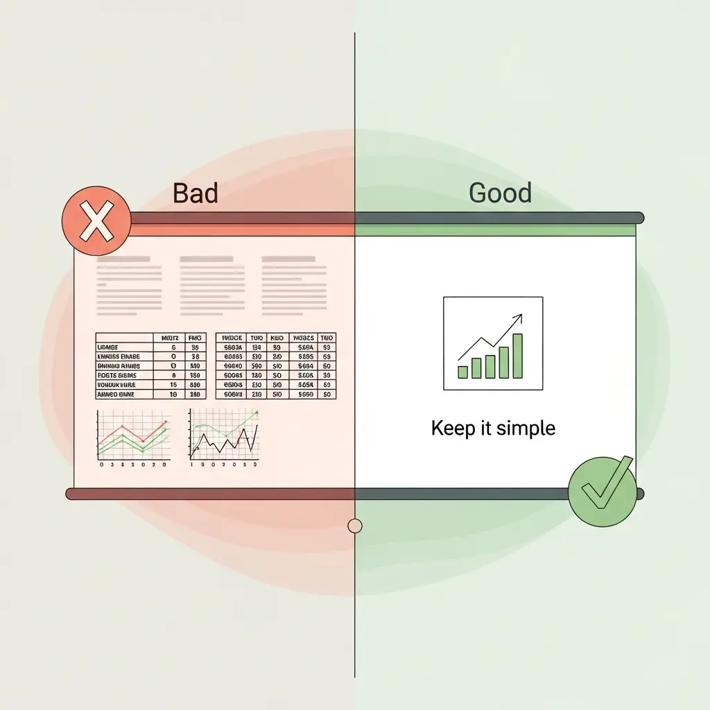 Comparación entre una diapositiva sobrecargada y una minimalista efectiva