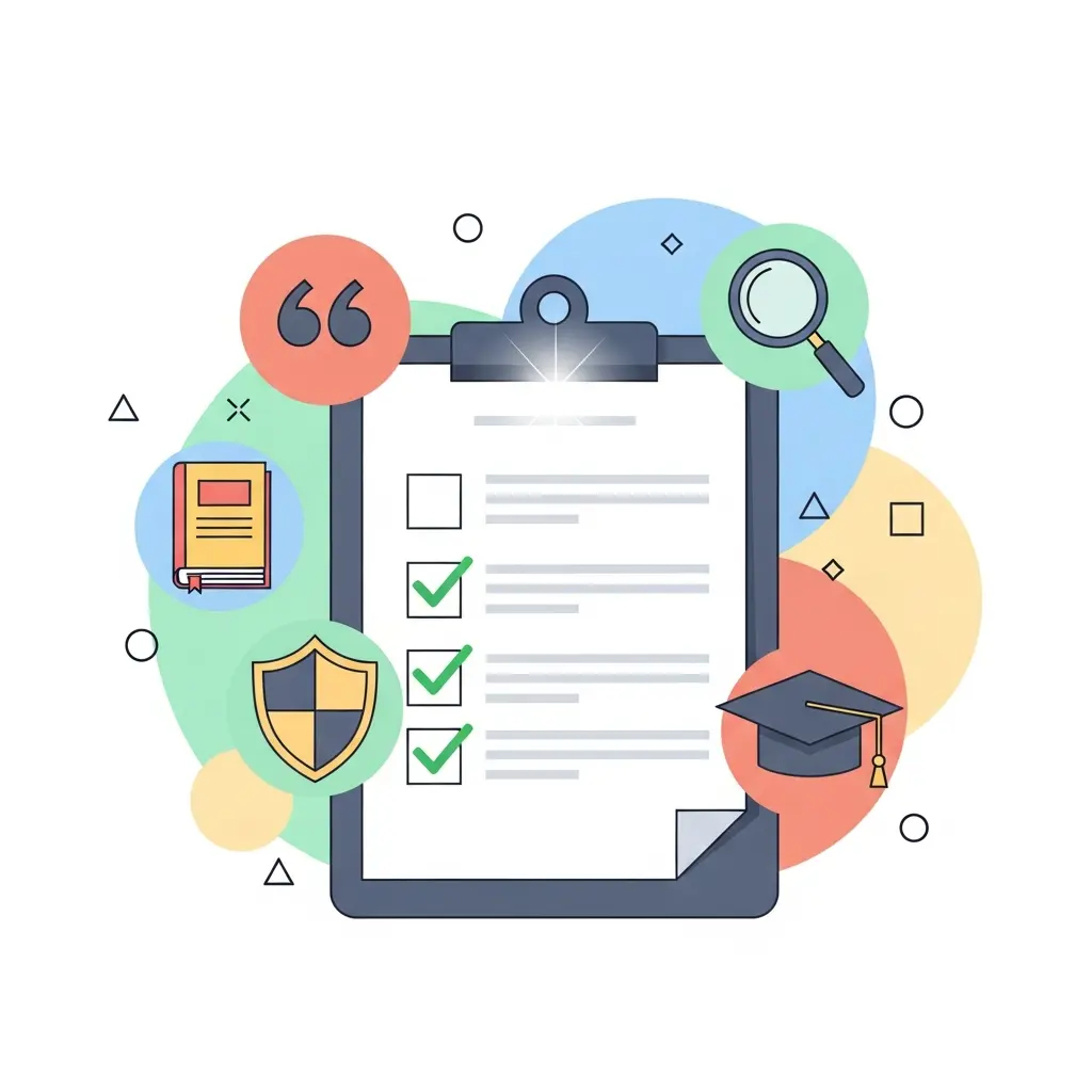 Checklist visual de verificación antiplagio con elementos de integridad académica
