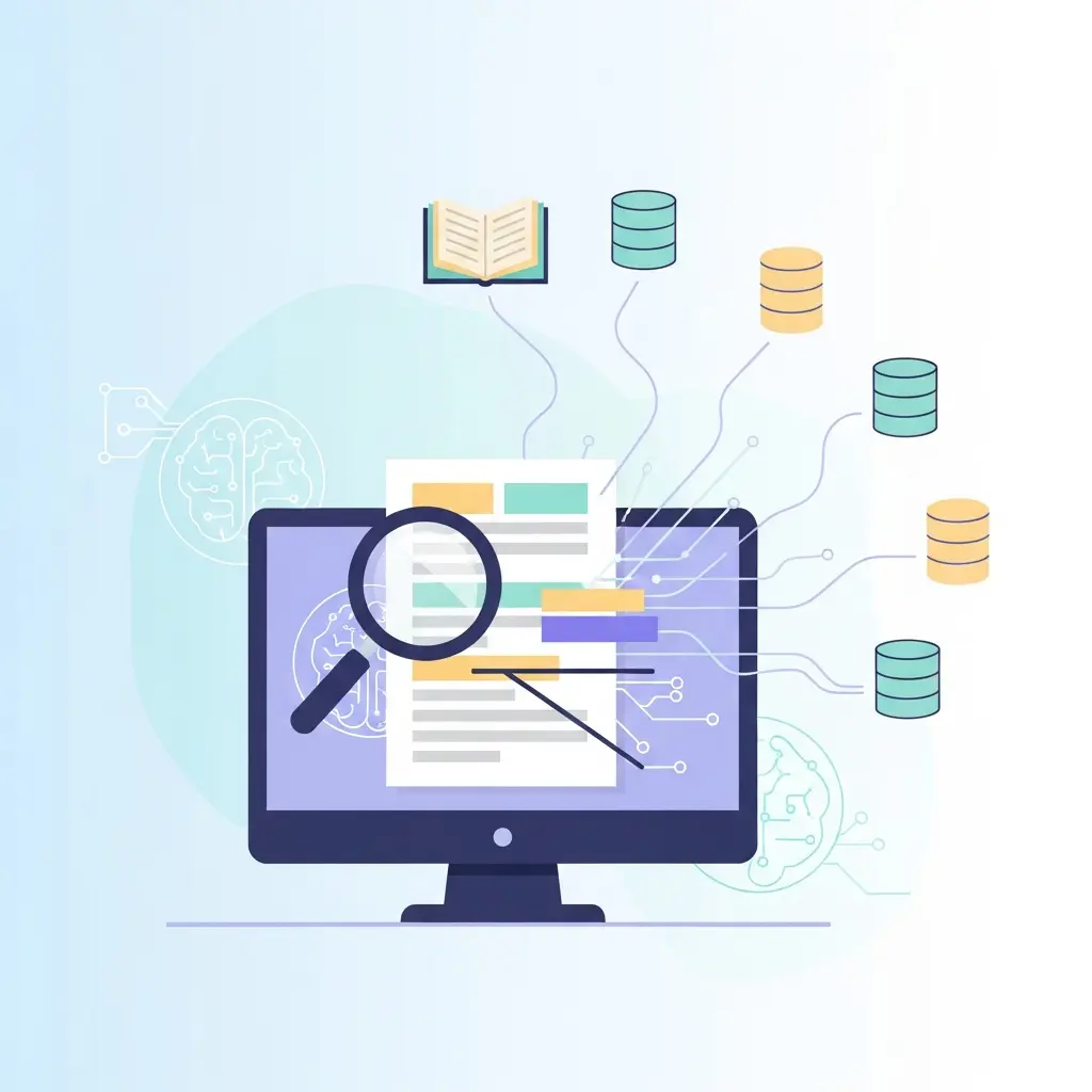 Ilustración de software moderno de detección de plagio analizando un documento