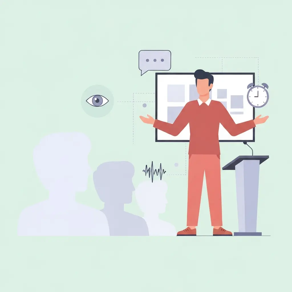 Habilidades de presentación y oratoria para contextos académicos con figura de presentador confiado