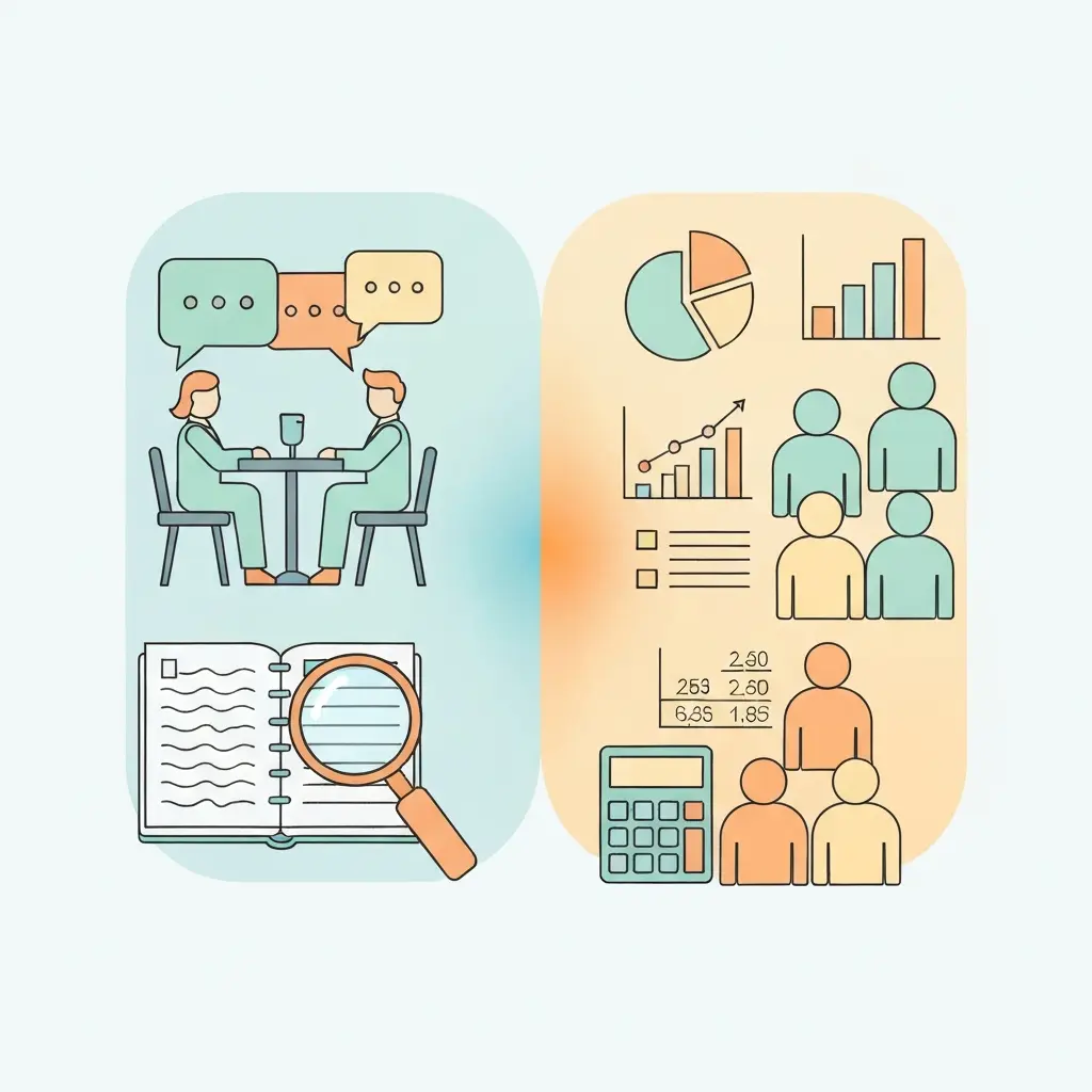 Comparación visual entre investigación cualitativa y cuantitativa