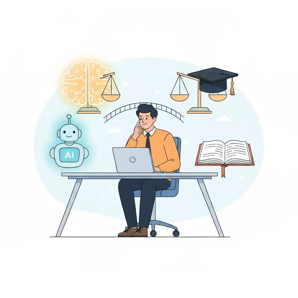 Estudiante universitario en equilibrio entre herramientas de IA y la integridad académica