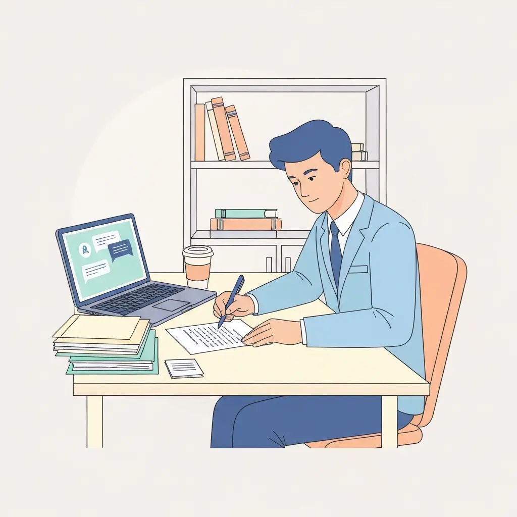 Estudiante universitario redactando una solicitud formal de permiso para usar IA en su tesis