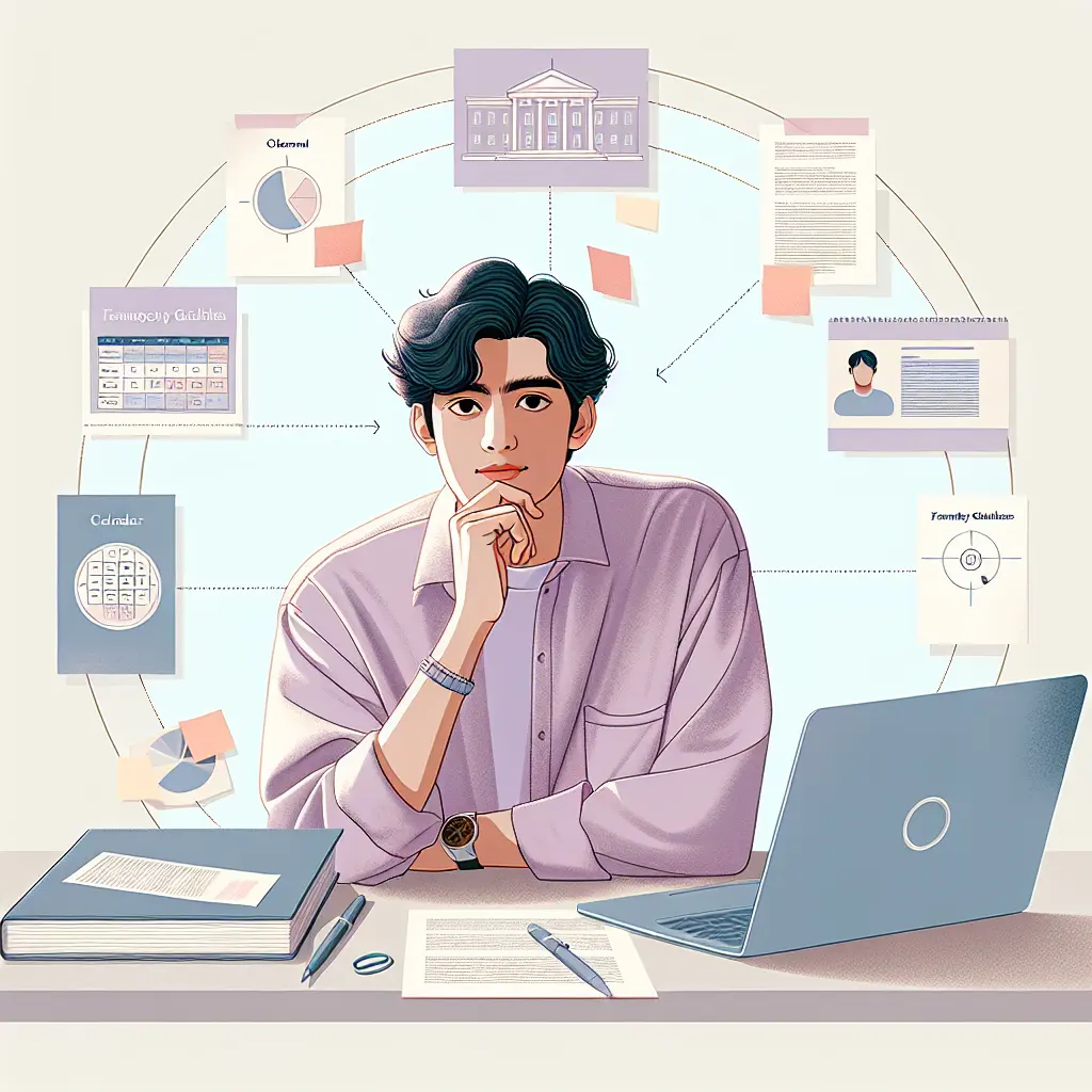 Estudiante universitario rodeado de documentos y guías del TFG, reflejando la sensación de estar abrumado por la información