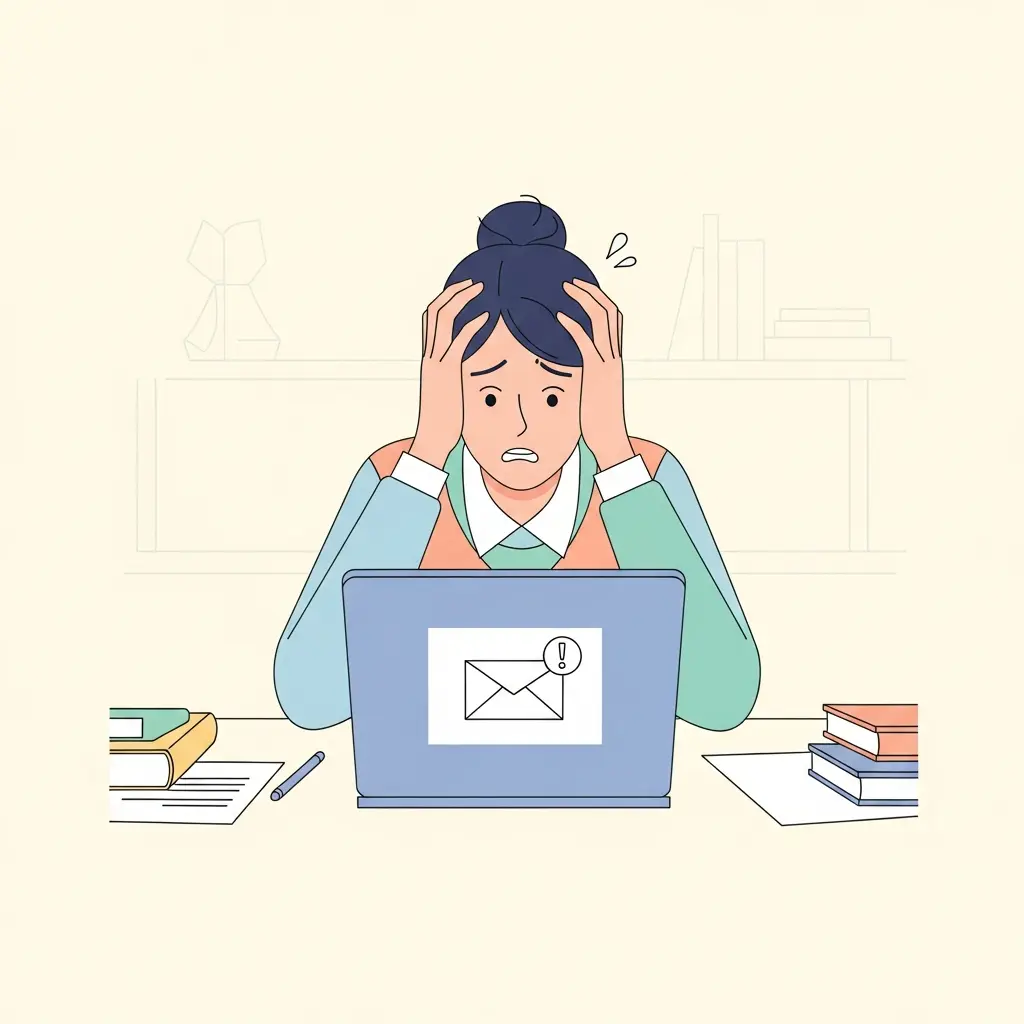 Estudiante universitario preocupado frente a su portátil al recibir una alerta de plagio