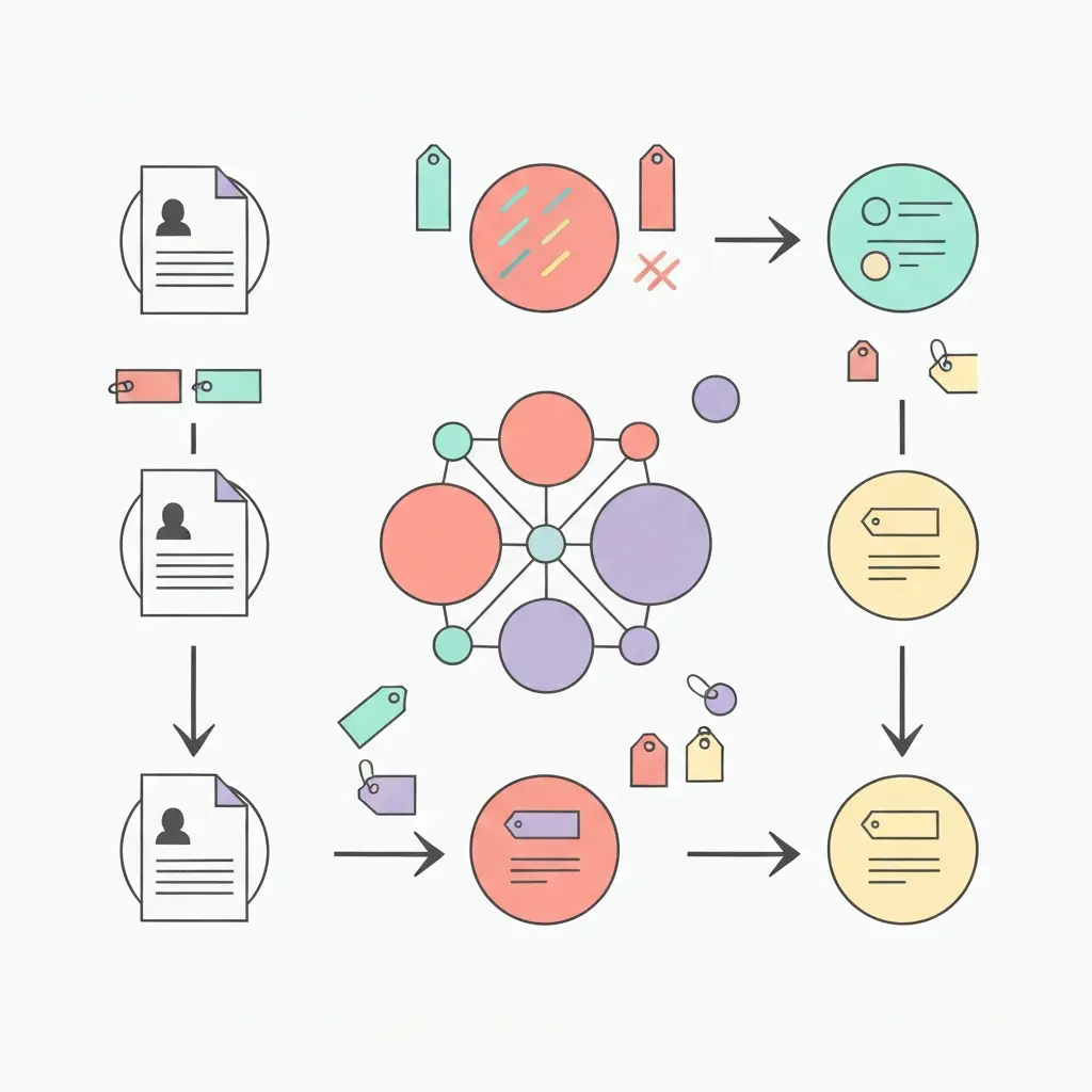 Diagrama del proceso de análisis temático mostrando la progresión desde datos brutos hasta códigos y temas interconectados