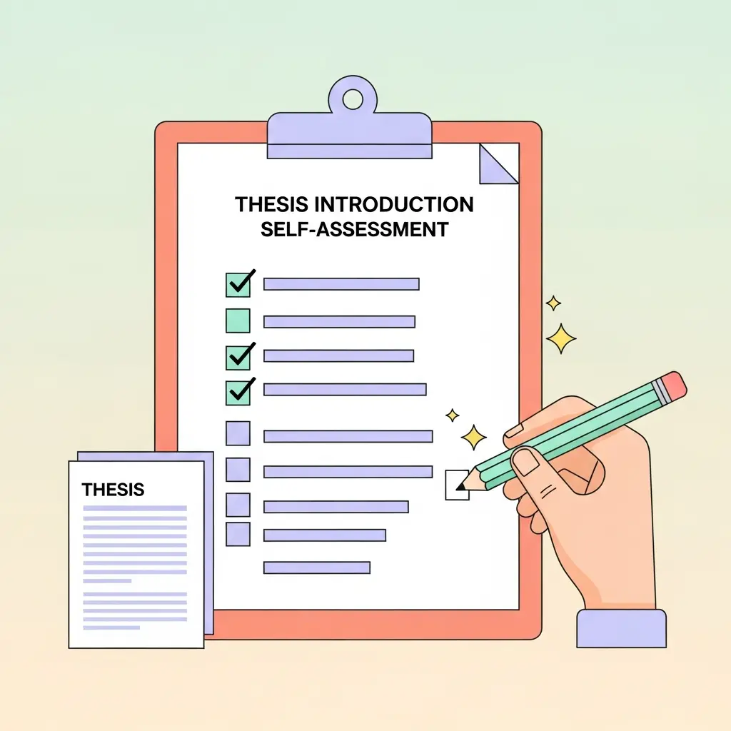 Checklist de evaluación para introducción de tesis con casillas marcadas