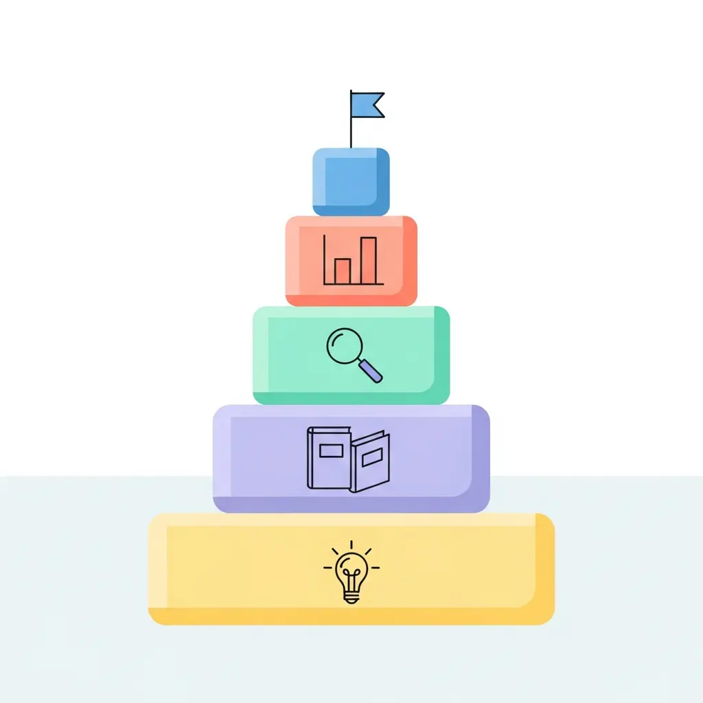 Estructura de una tesis doctoral representada como bloques de construcción apilados