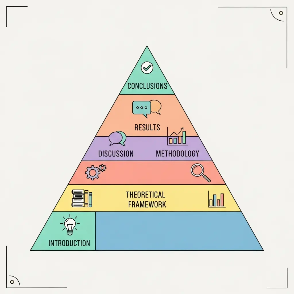 Pirámide que muestra la estructura jerárquica de los capítulos de una tesis doctoral