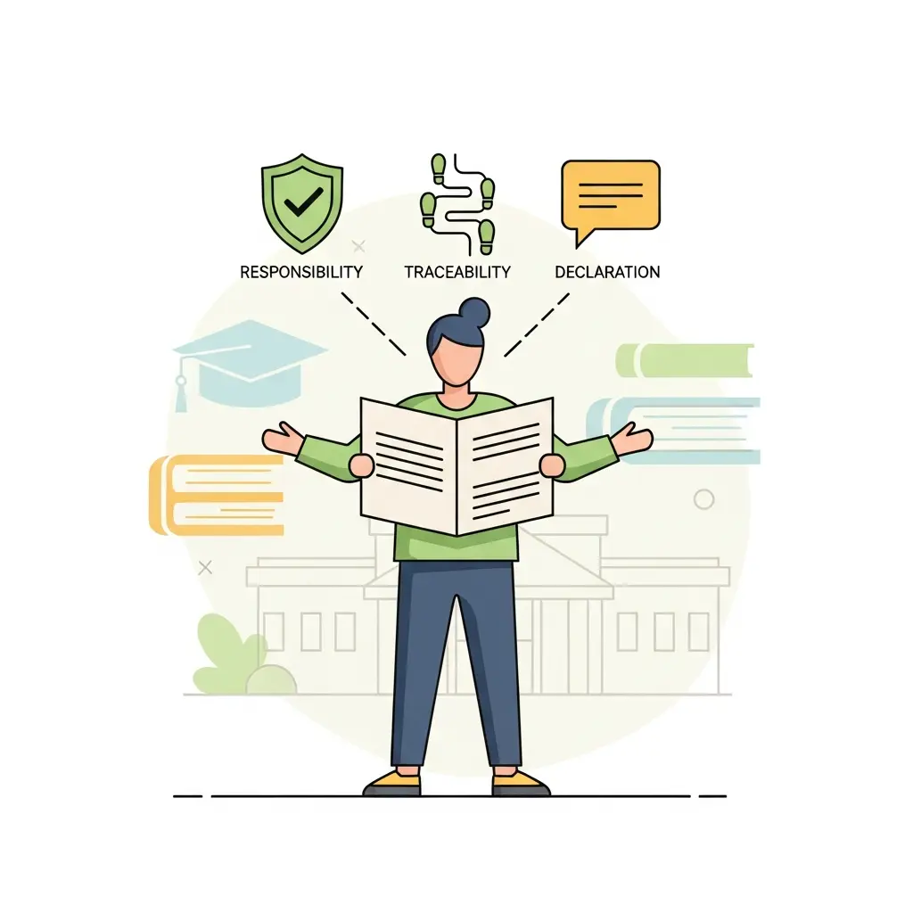 Concepto visual de transparencia y declaración ética en el uso de IA académica