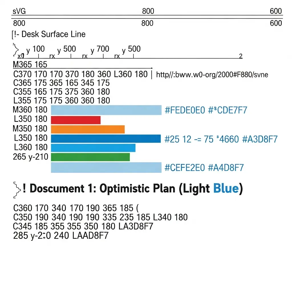 Tres documentos de cronograma: optimista (azul), realista (verde) y de emergencia (coral)