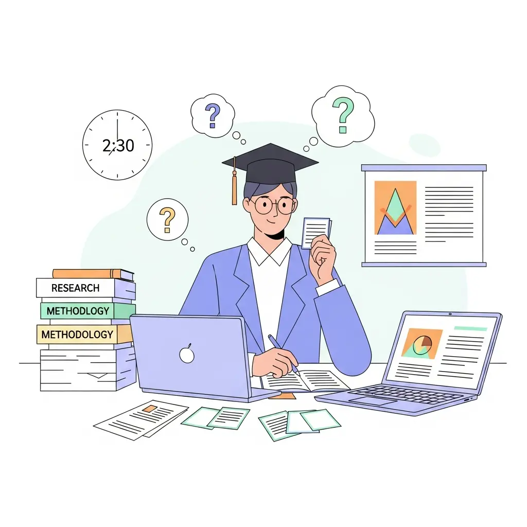 Doctorando preparando respuestas para las preguntas del tribunal